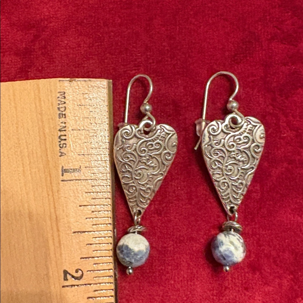 EUC Brighton Silver Heart Earrings with Blue Bead Accent Price now FIRM - Picture 6 of 7
